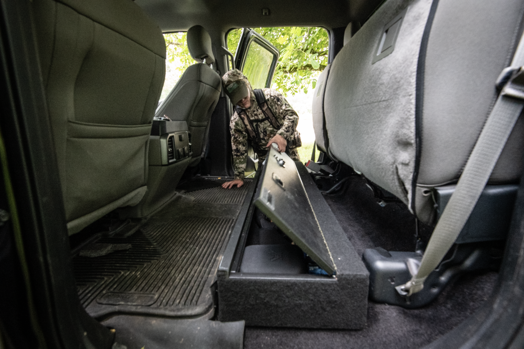 SeatVault TruckVault in the cab of a 2017 Ford F150.