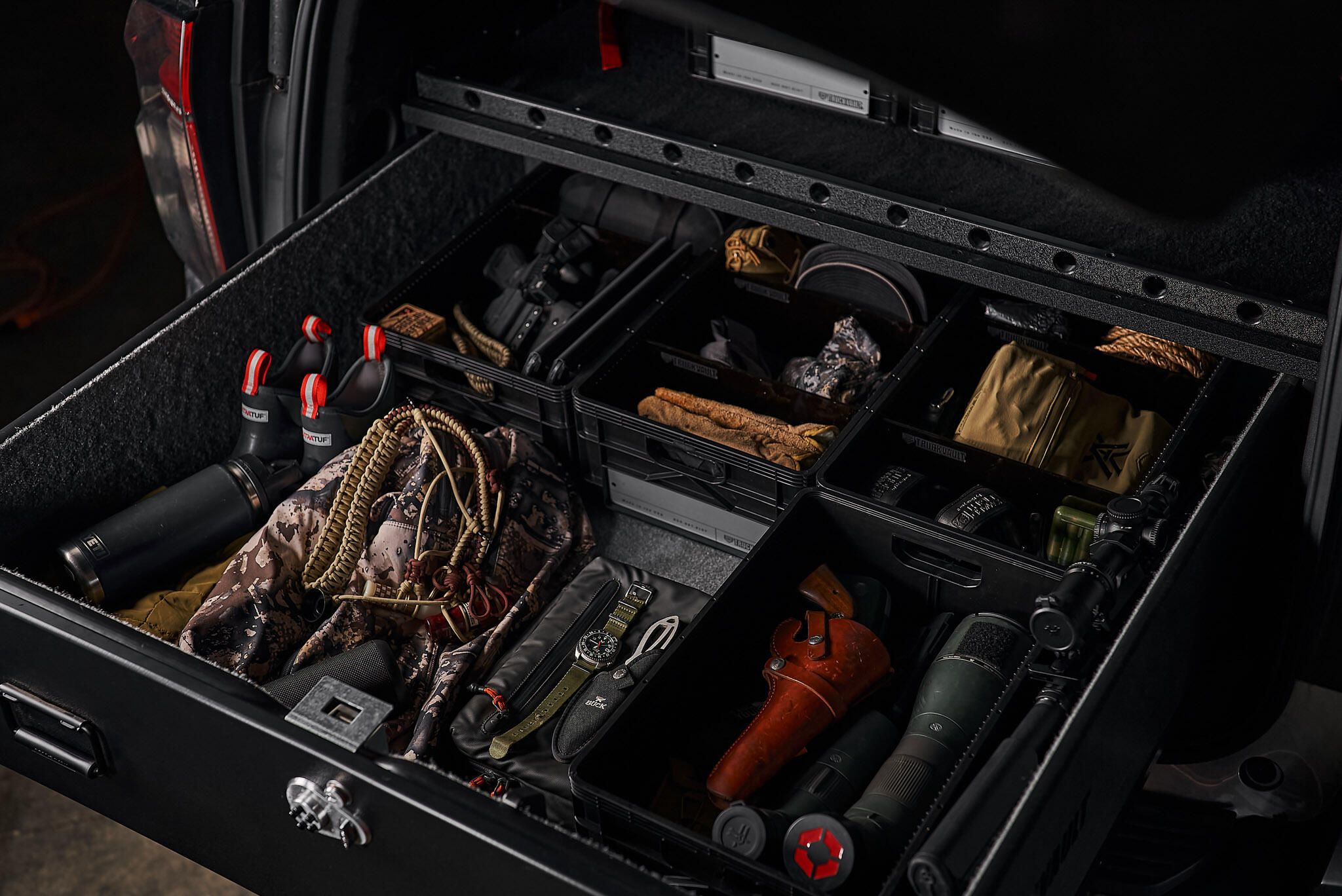 TruckVault SIDO Crates inside a 1 drawer Utility Height system. 