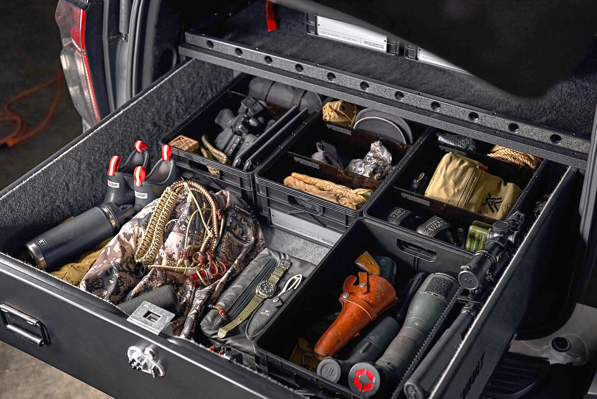 TruckVault SIDO Crates inside a 1 drawer Utility Height system.