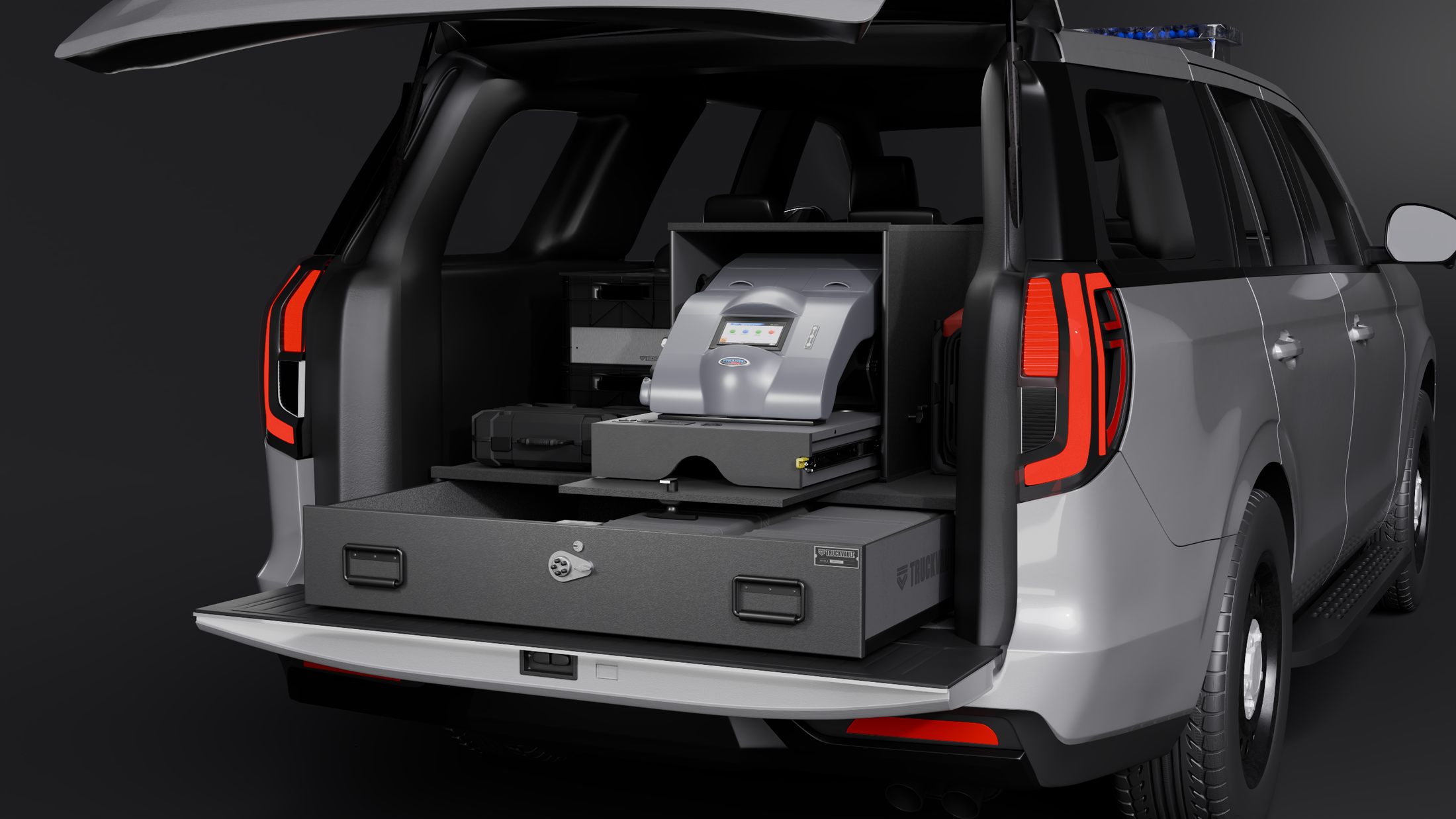 ST7a Intox System open and in vehicle viewed from the right