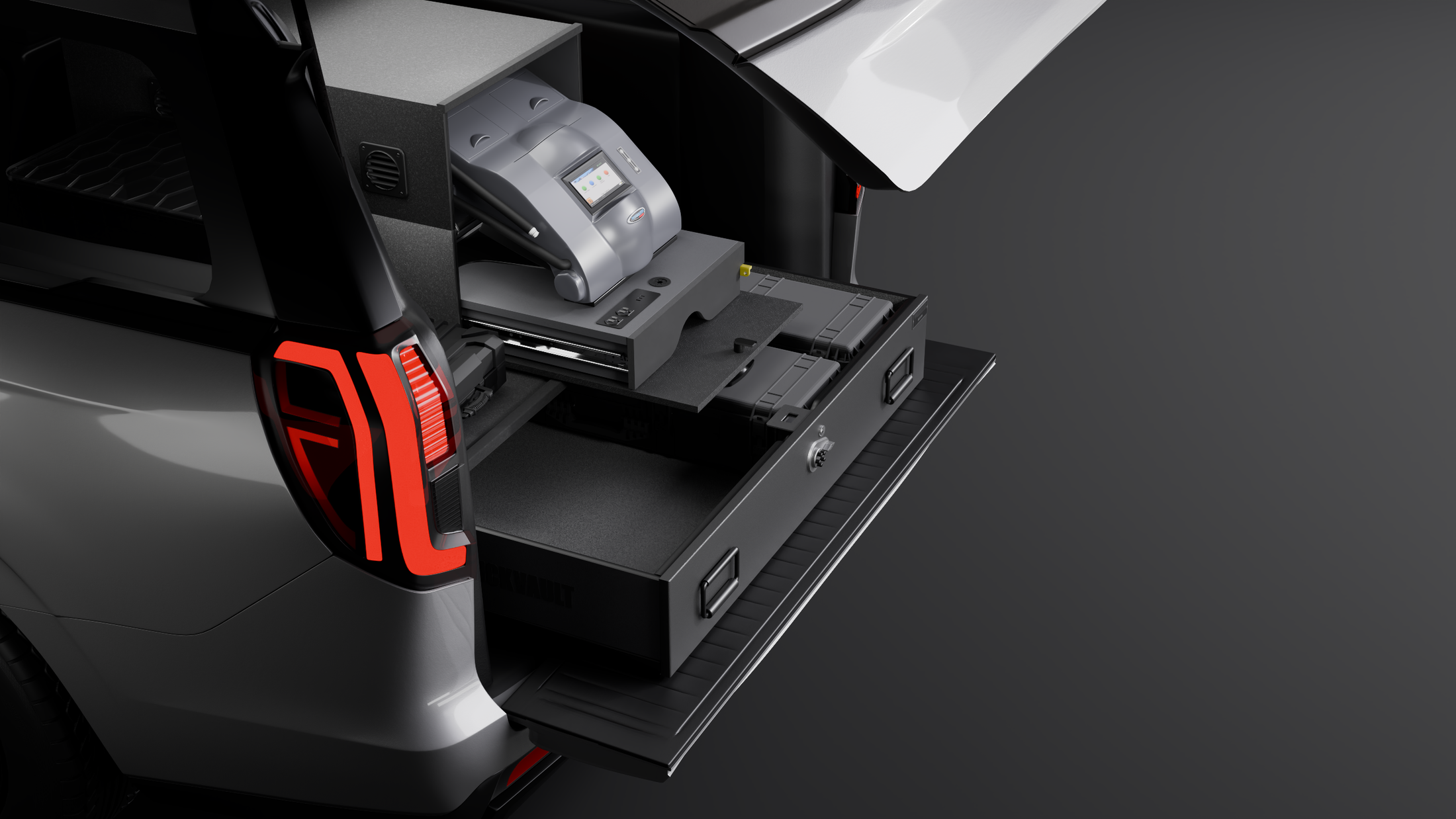 ST7a Intox System open and in vehicle viewed from the top left