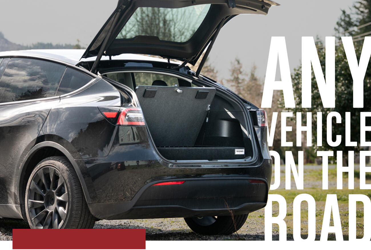 blog header featuring Tesla FloorVault by TruckVault "Any Vehicle On The Road"