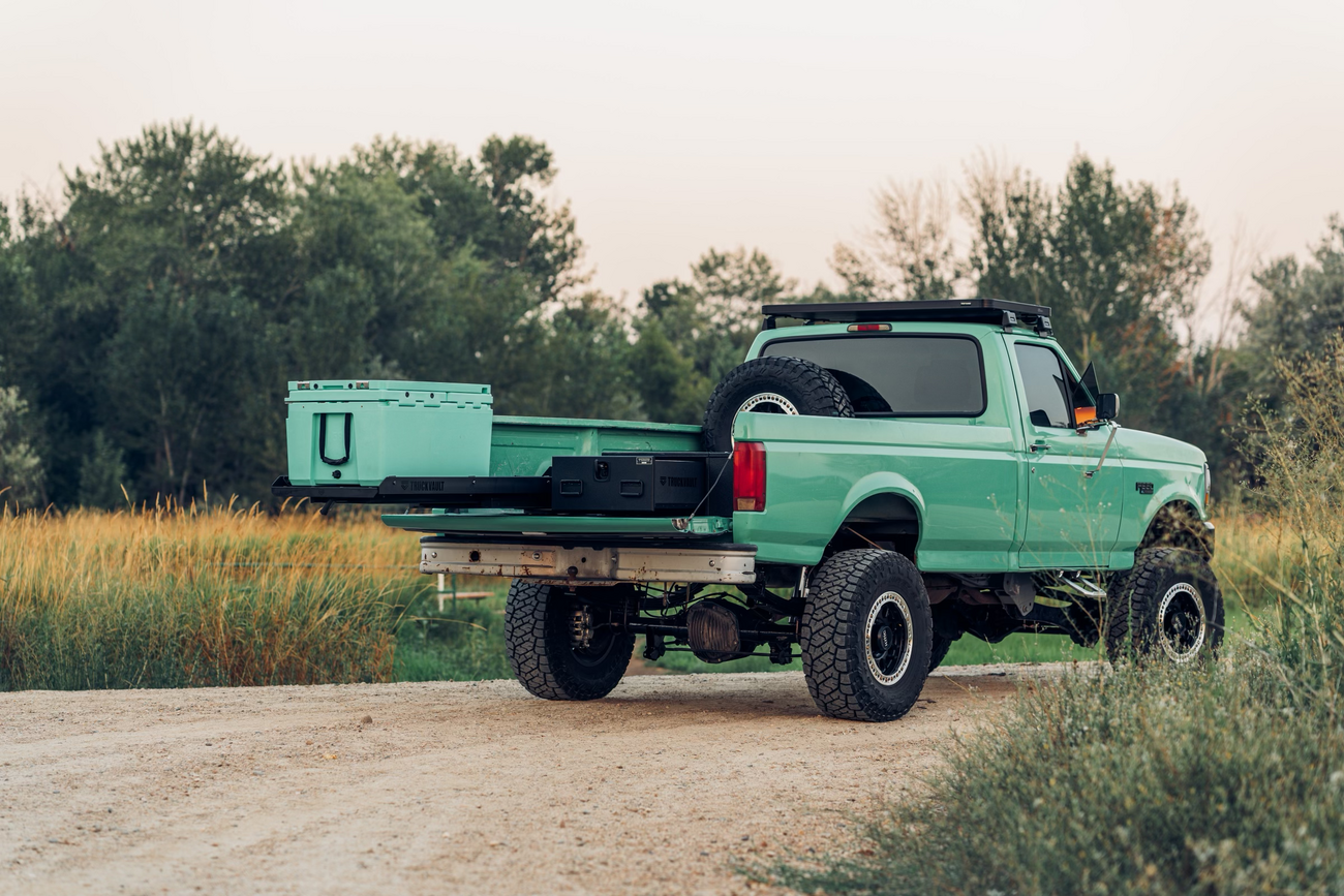 TruckGlide Half-Width product with a Yeti cooler on it.