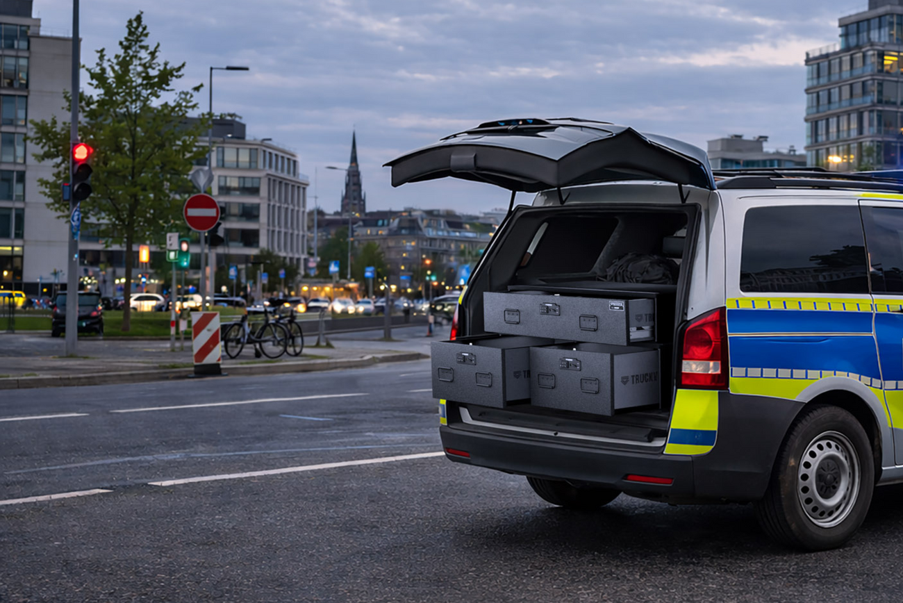 Multi-purpose police utility van outfitted with a ST1 Investigator by TruckVault 