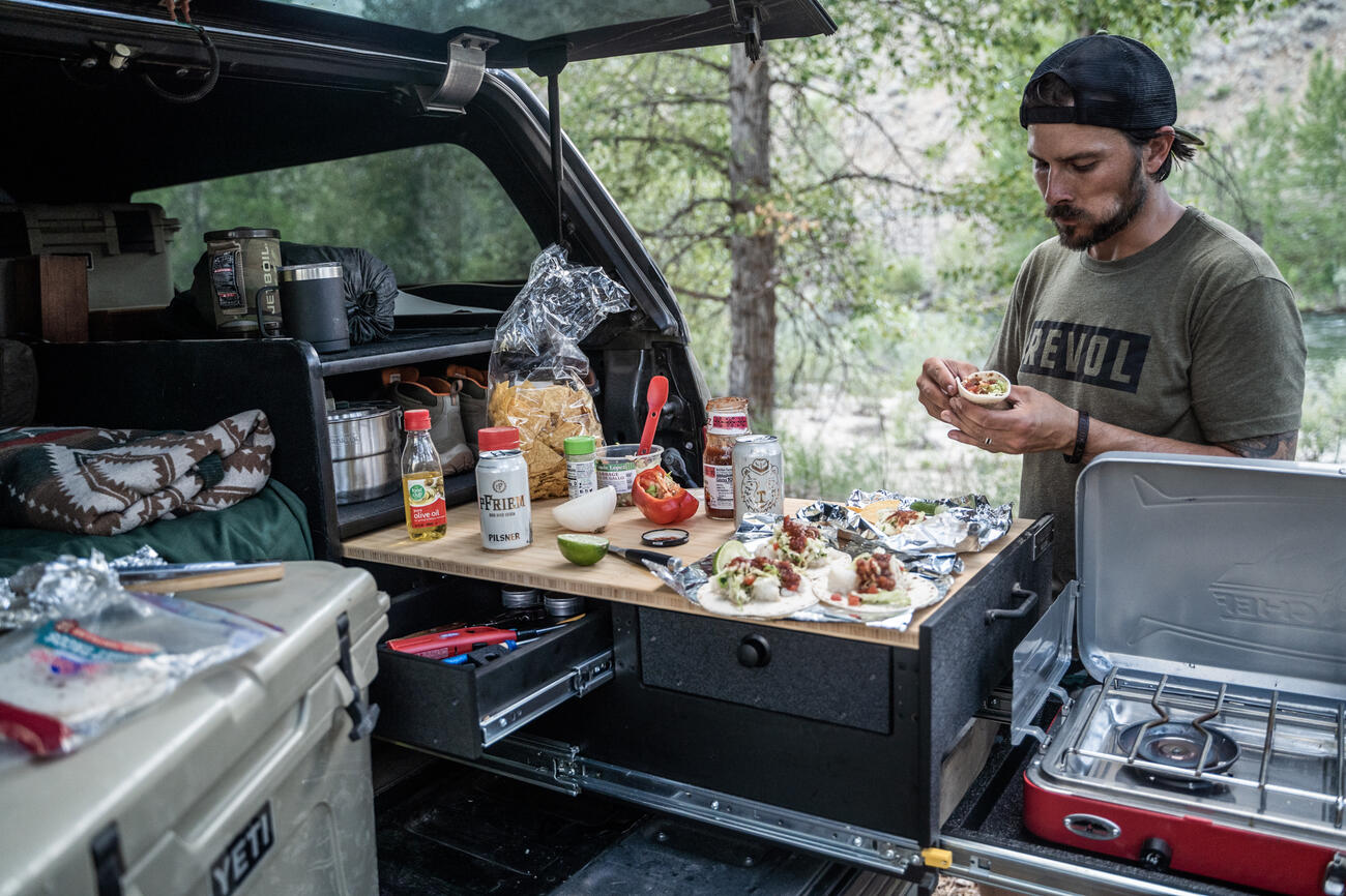 Cooking and eating off of TruckVault Base Camp 5 cutting board