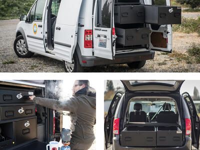 collage showcasing van storage options by TruckVault secure storage solutions