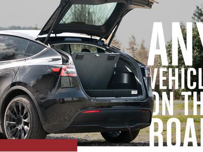 blog header featuring Tesla FloorVault by TruckVault "Any Vehicle On The Road"