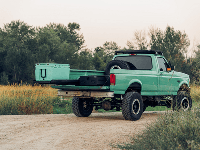 TruckGlide Half-Width product with a Yeti cooler on it.